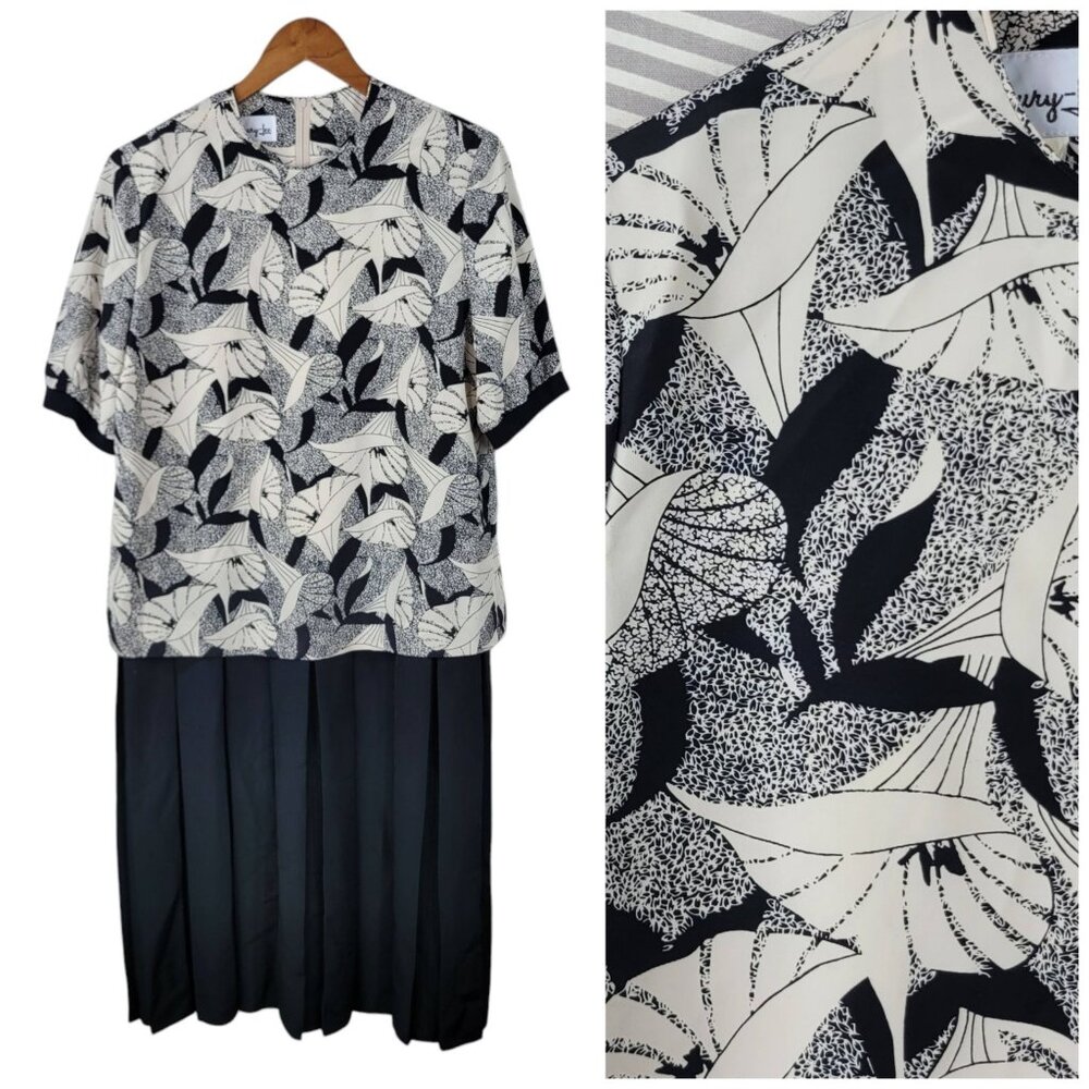 Vintage 80s Shirt Dress 14 Midi Grunge Secretary Professional Alt Pleated Skirt